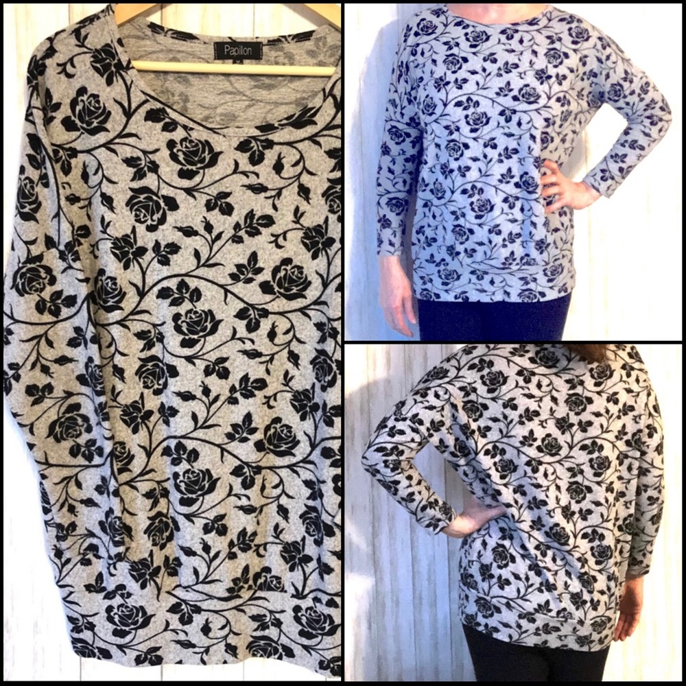Papillon Black Roses Fleece Top